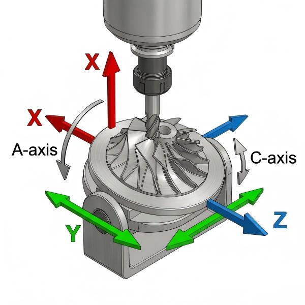 5-Axis coordinate system with multiple rotations