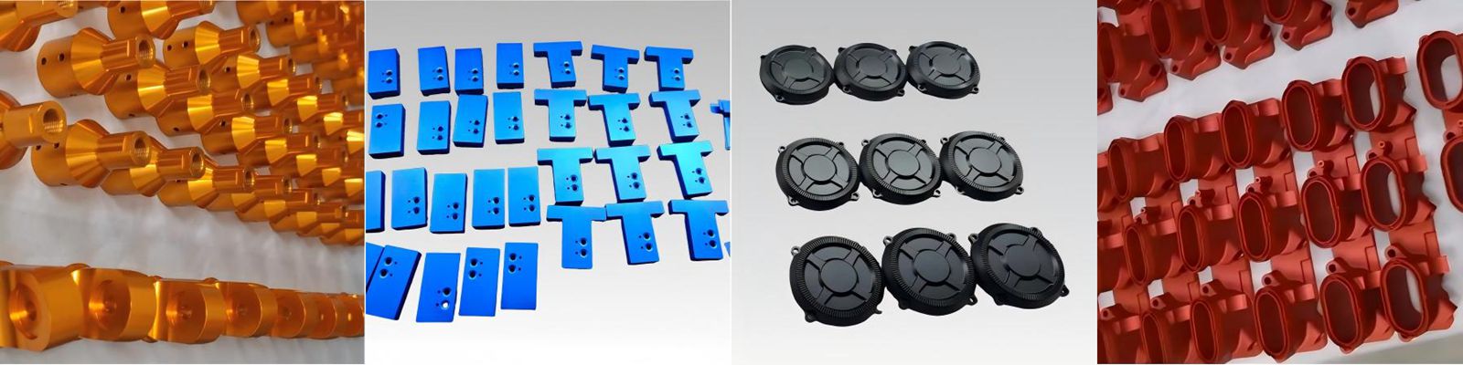 Collection of CNC machined parts with different professional surface finishes side-by-side
