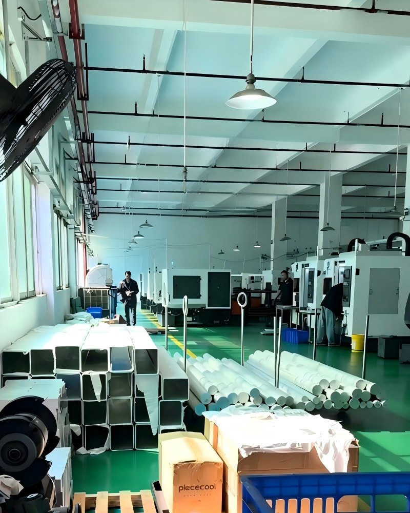 Material and machining equipment on the production floor
