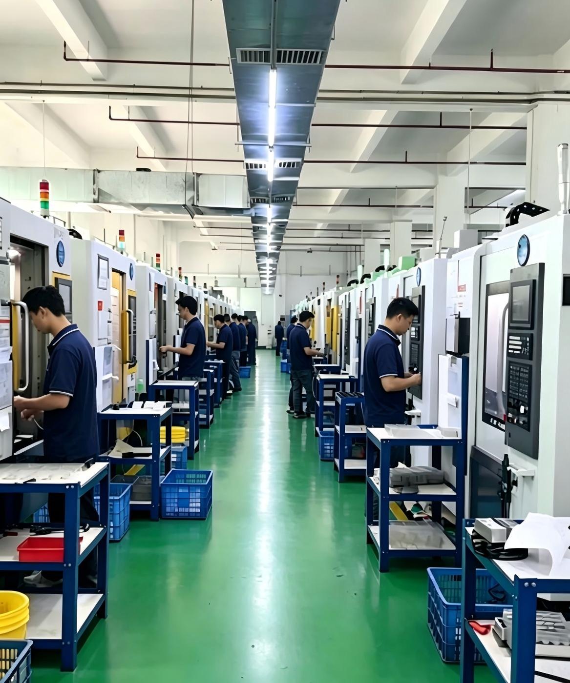 Precision machining production line inside the factory